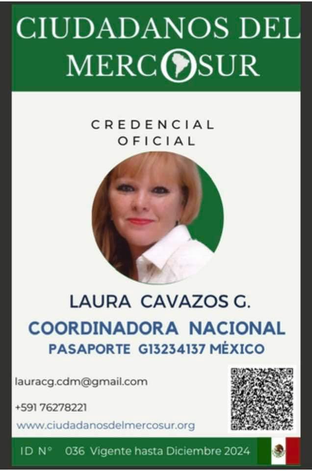 Nombran coordinadora nacional de Ciudadanos del Mercosur a la doctora, investigadora y catedrática Laura Elizabeth Cavazos González