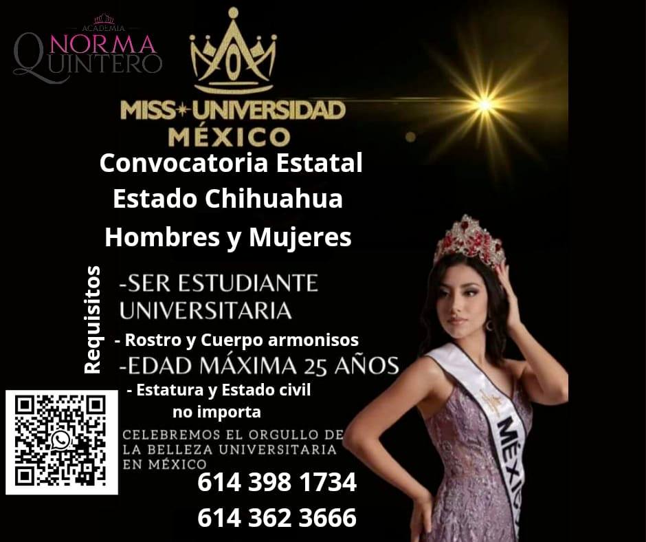 El Concurso de Belleza Universitario abre su Convocatoria Estatal rumbo a Miss Universidad CHIHUAHUA 2023.